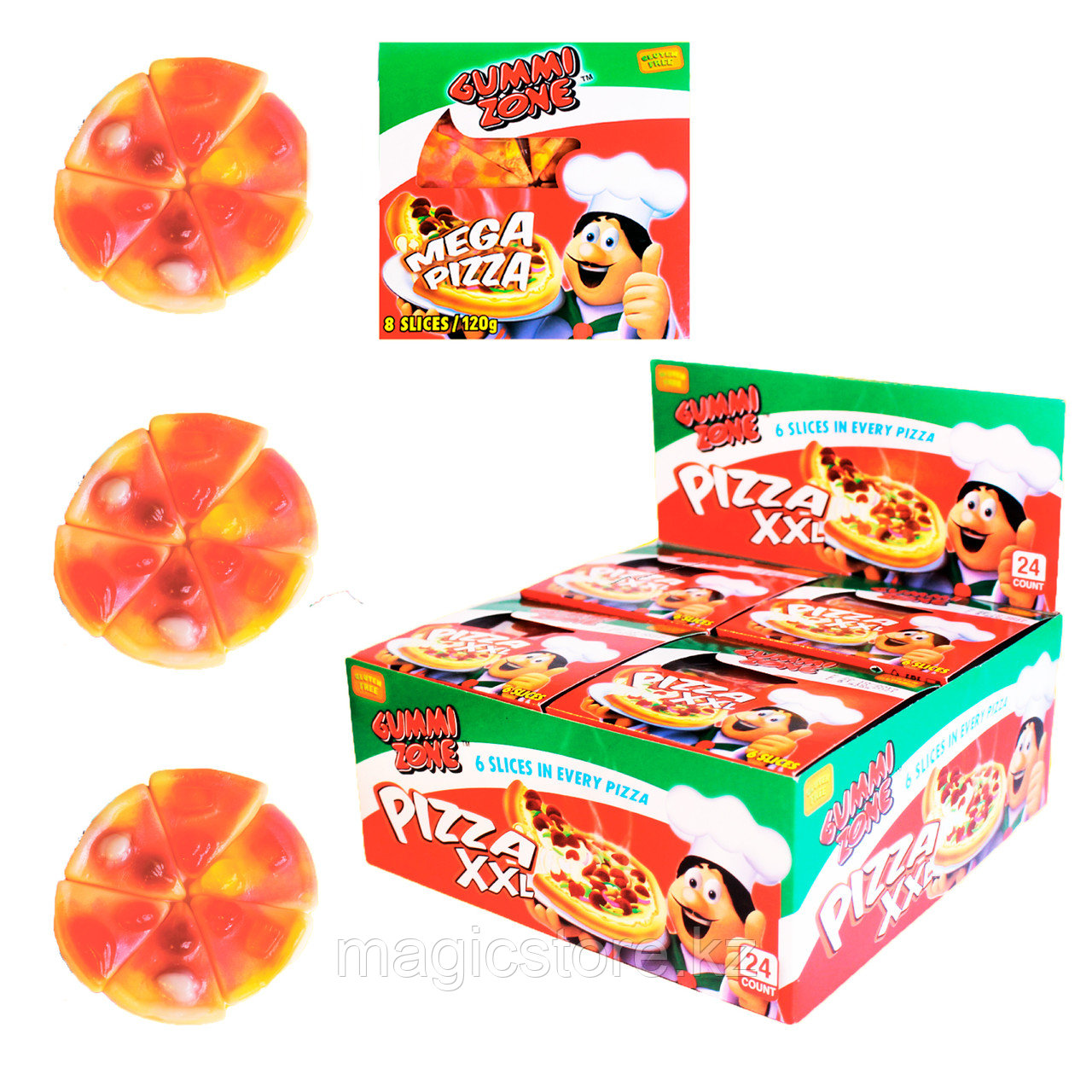 GUMMI ZONE Мармелад "Пицца XXL 6 кусочков" 23 гр. HALAL / Упаковка 24 шт. / Индонезия