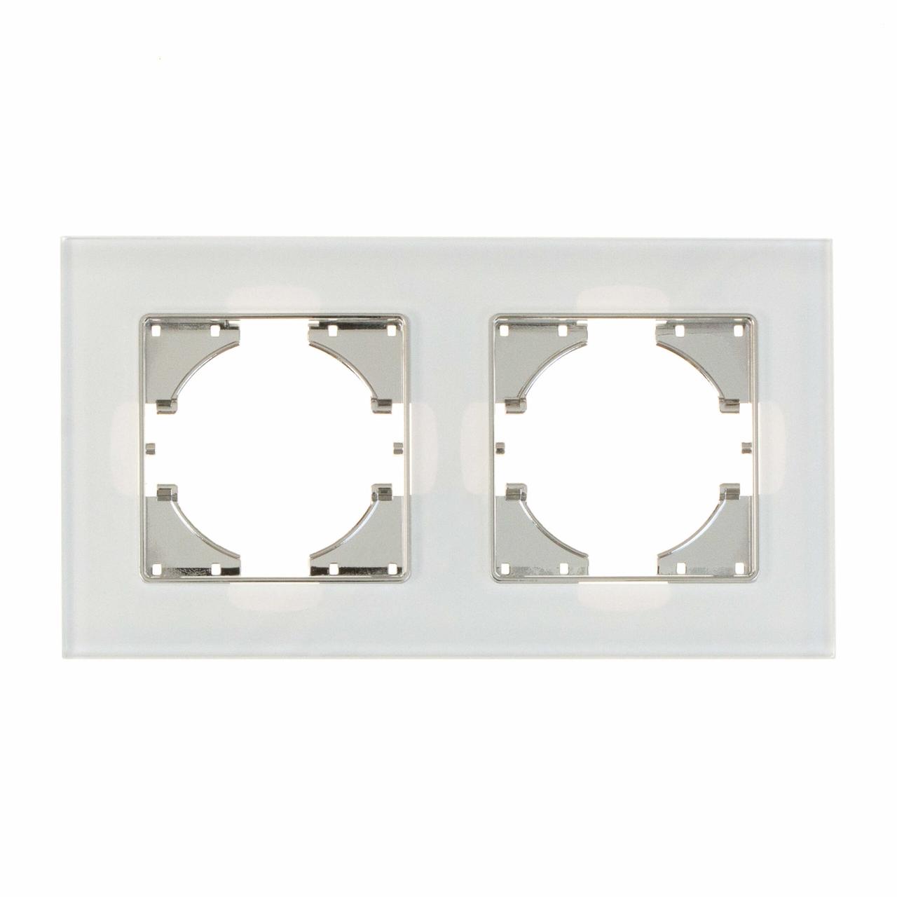 Рамка для розеток и выключателей 2-местная, стекло, цвет белый Gusi Ugra - фото 1 - id-p90476068