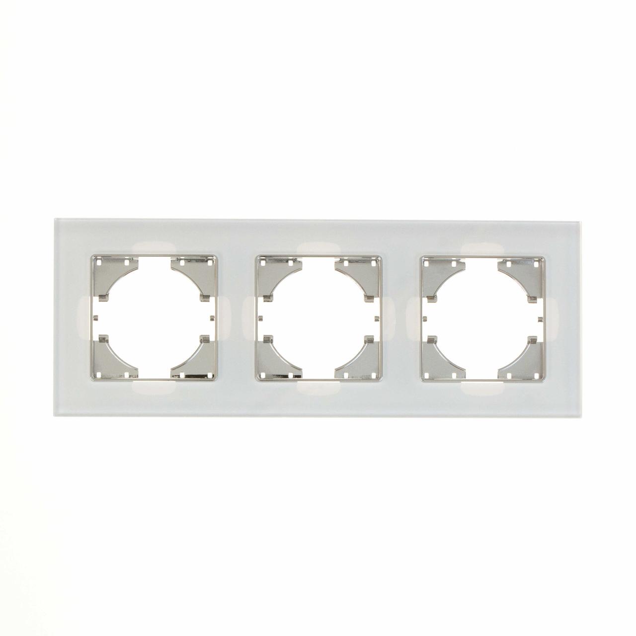 Рамка для розеток и выключателей 3-местная, стекло, цвет белый Gusi Ugra