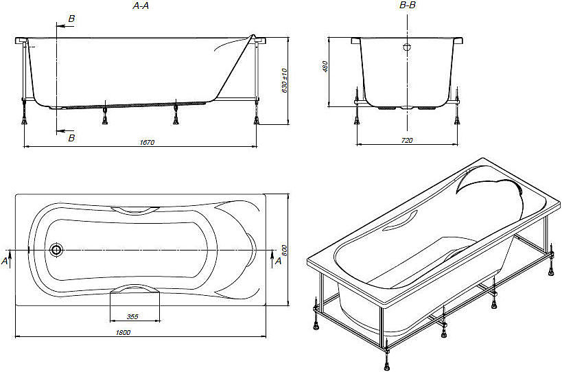 ВАННА Roca А/В ПРЯМОУГОЛЬНАЯ ZRU9302782 BECOOL 180X80 БЕЛАЯ (Без монтажного комплекта)(ZRU9302782) - фото 3 - id-p90487029