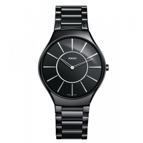 Часы наручные RADO Ceramic True Thinline Black с кварцевым механизмом Miyota [реплика AA+] (Черный графит)