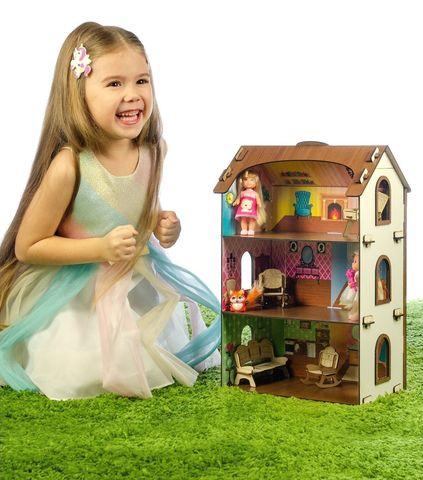 Кукольный домик - конструктор из дерева с набором декоративных наклеек («Лоли»)