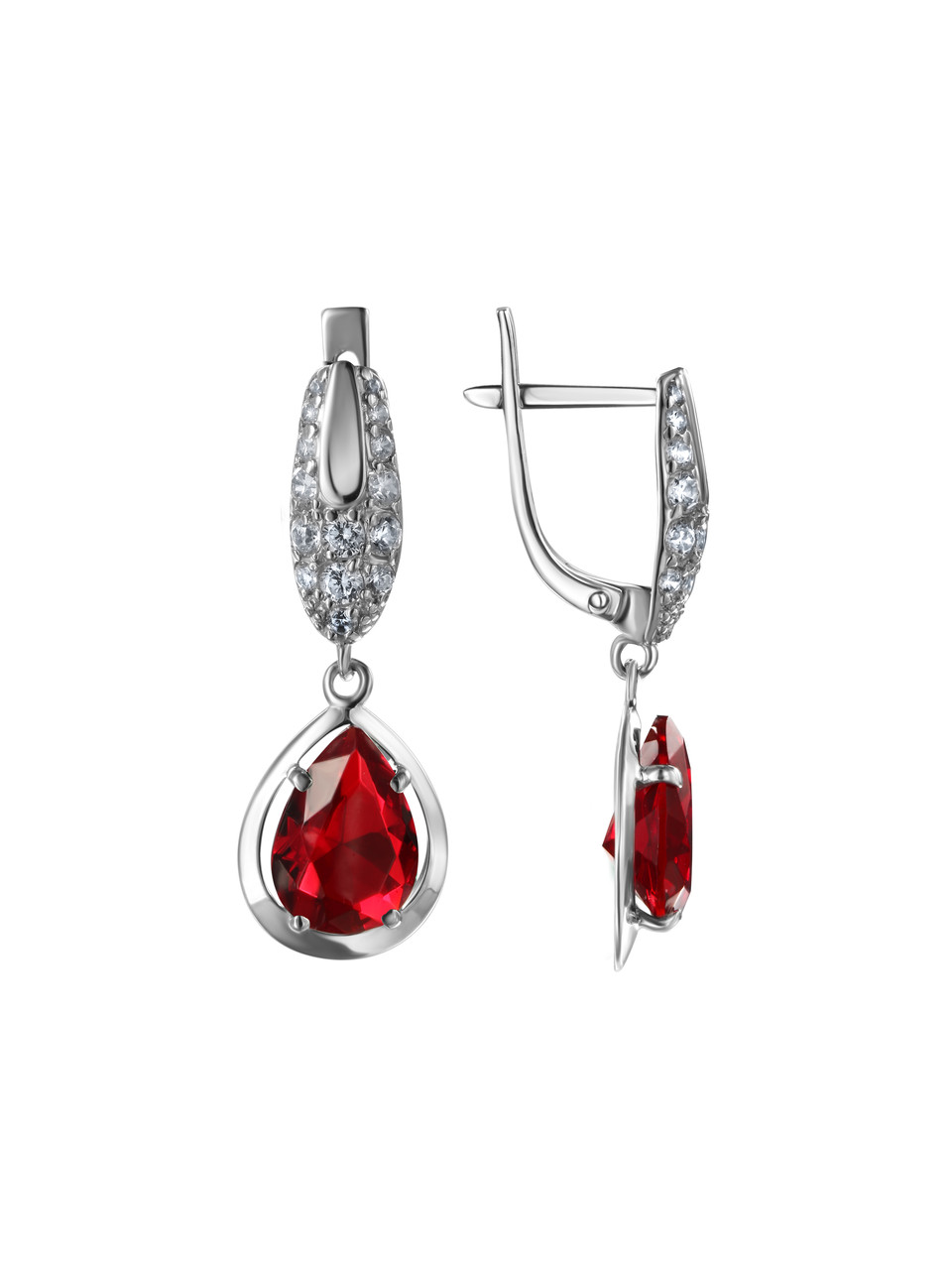 Серьги Teosa серебро с родием, фианит, с английским замком, "halo" 200-1207-G-r