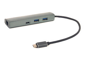 Переходник PowerPlant USB 3.0 2 порта + 1 порт Type-C USB 3.1 + Gigabit Ethernet