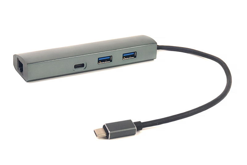 Переходник PowerPlant USB 3.0 2 порта + 1 порт Type-C USB 3.1 + Gigabit Ethernet - фото 1 - id-p90793869