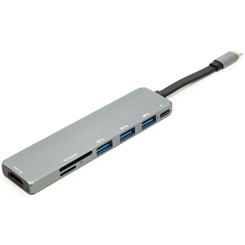 Переходник PowerPlant USB 3.1 Type-C - USB Hub, HDMI, Card Reader (SD, micro SD) - фото 1 - id-p90793874