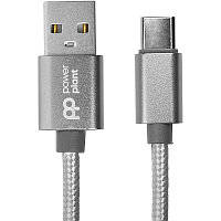 Кабель PowerPlant USB - USB Type-C, 1м, нейлон, металлический штекер, серый