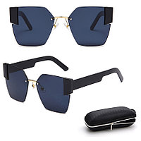 Солнцезащитные очки с черными стеклами с широкой черной дужкой UV 400 2203