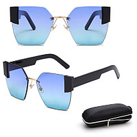 Солнцезащитные очки с сине зелеными стеклами с широкой черной дужкой UV 400 2203