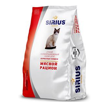 Сухой полнорационный корм для взрослых кошек  Мясной рацион ТМ «SIRIUS» (1,5кг)