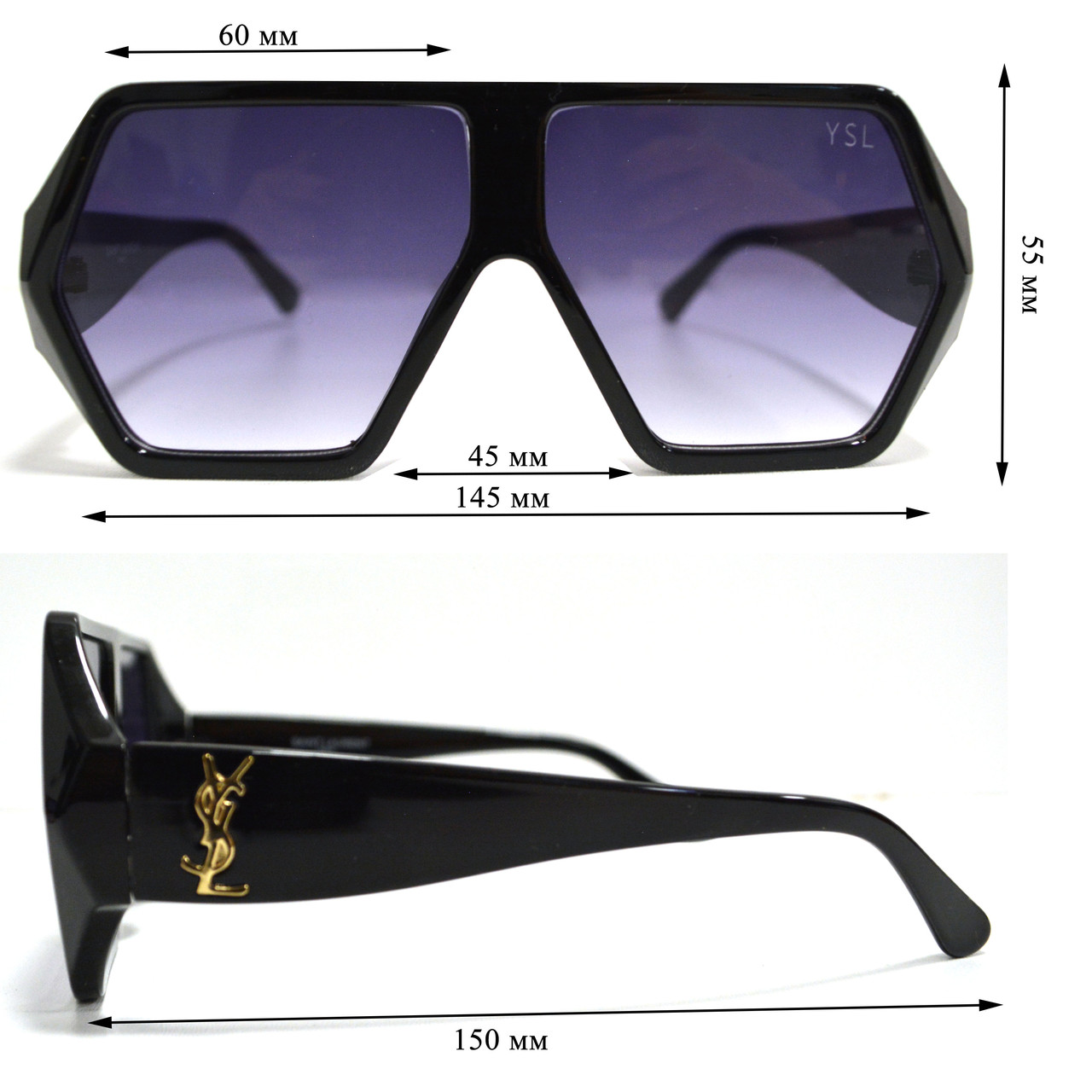 Солнцезащитные очки с фиолетово черными стеклами с широкой черной дужкой YSL 3010 - фото 2 - id-p90934824