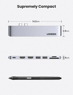 Адаптер Ugreen 7в1 с двойным usb-c разъемом для MacBook Pro/Air 2021,2020,2019,2018 года, фото 2