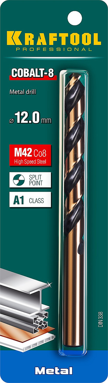 Сверло по металлу HSS-Co(8%) , сталь М42(S2-10-1-8), KRAFTOOL COBALT 12.0 х151мм
