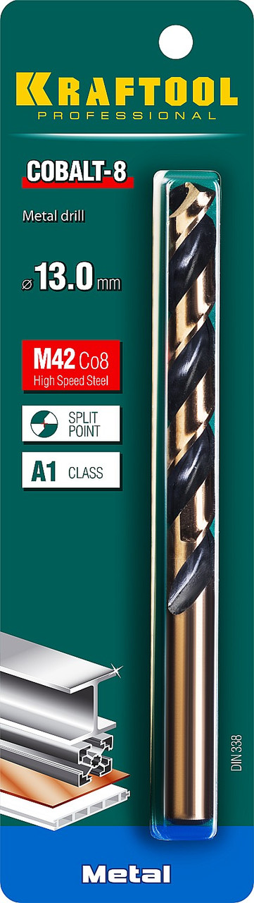 Сверло по металлу HSS-Co(8%) , сталь М42(S2-10-1-8), KRAFTOOL COBALT 13.0 х151мм