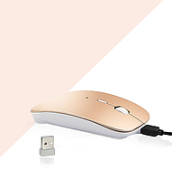 Компьютерная мышь беспроводная бесшумная аккумуляторная оптическая тонкая 1200 dpi USB Wireless Mouse золотая
