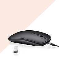Компьютерная мышь беспроводная бесшумная аккумуляторная оптическая тонкая 1200 dpi USB Wireless Mouse черная