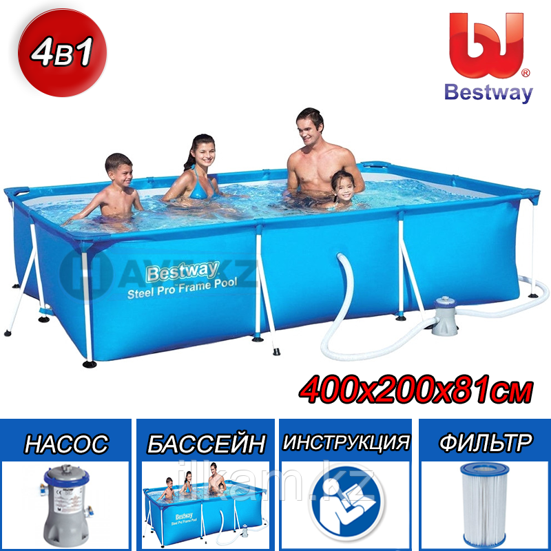 Прямоугольный каркасный бассейн Bestway "Steel Pro Frame Pool" 56424, 400x200x81 см