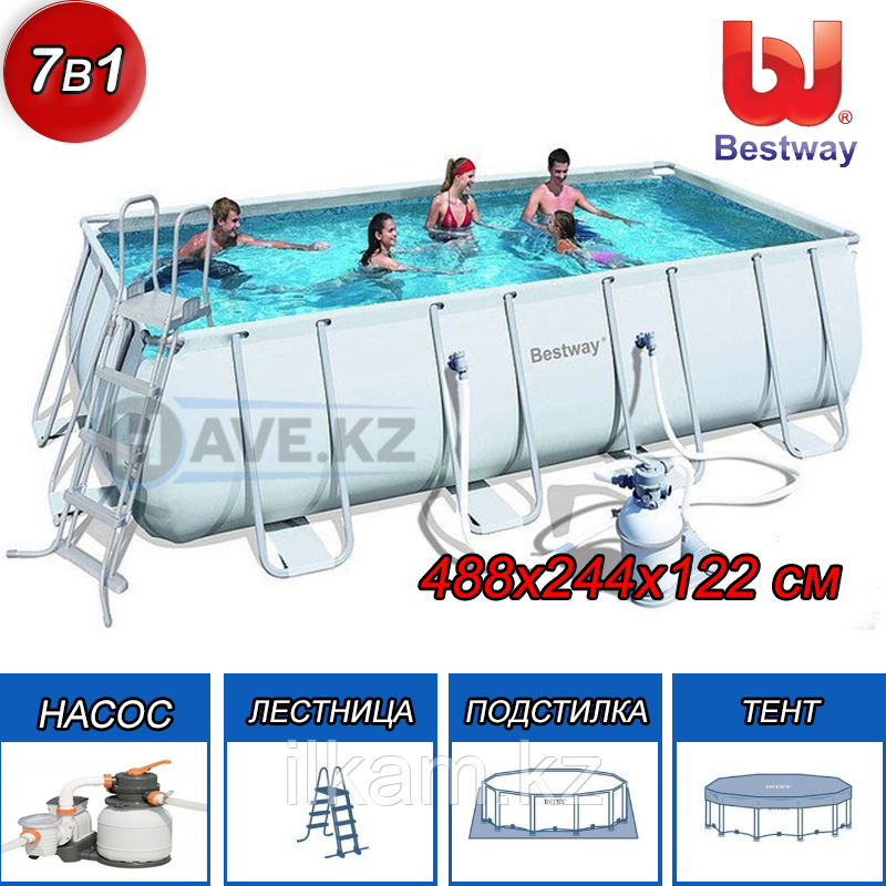 Прямоугольный каркасный бассейн, Power Steel Pool, Bestway 56671, размер 488х244х122 см - фото 1 - id-p90938967