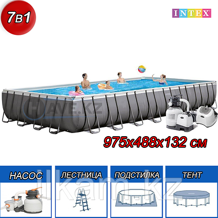 Прямоугольный каркасный бассейн, Ultra Frame Pool, Intex 26378NP, 26378, размер 975х488х132 см, фото 2