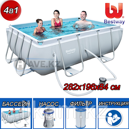 Прямоугольный каркасный бассейн, Power Steel Frame Pool, Bestway 56629, размер 282х196х84 см, фото 2