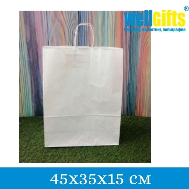 Крафт-пакет с ручкой 45х35х15 см, Белый - фото 1 - id-p90996838