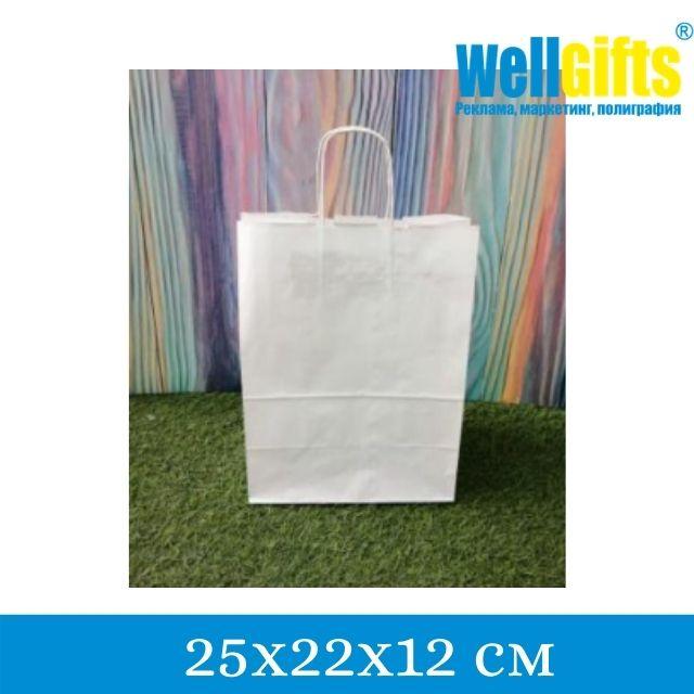 Крафт-пакет с ручкой 25х22х12 см, Белый - фото 1 - id-p90996844