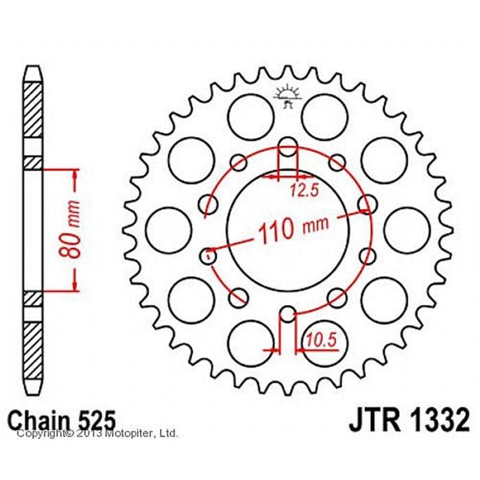 Звезда задняя, ведомая, JTR1332 для мотоцикла стальная