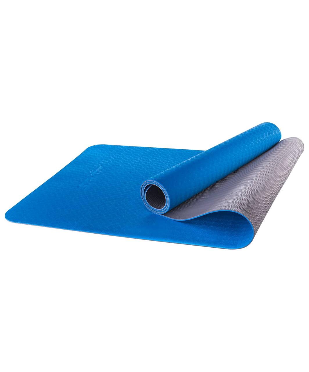 Коврик для йоги FM-201, TPE, 173x61x0,4 см, синий/серый Starfit