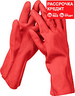 ЗУБР M, перчатки латексные хозяйственно-бытовые, повышенной прочности с х/б напылением, рифлёные ЛАТЕКС+