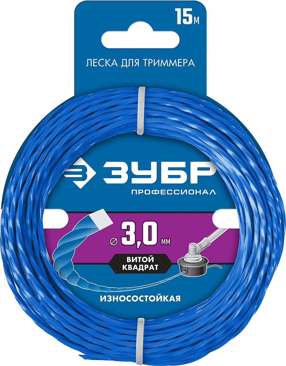 ЗУБР диаметр 3.0 мм, длина 15 м, леска для триммера "витой квадрат" 71030-3.0 Профессионал - фото 2 - id-p91050969