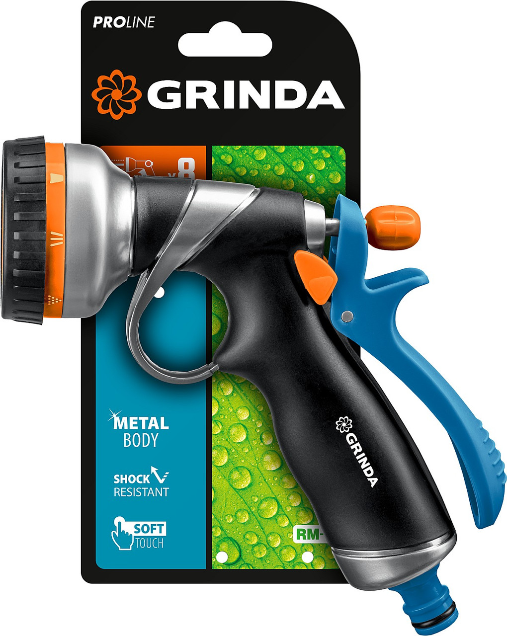 GRINDA 8 режимов, металлический с TPR, курок сзади, пистолет поливочный RM-8 8-427143_z02 PROLine - фото 4 - id-p91051017