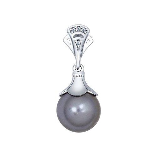 Подвеска SOKOLOV серебро с родием, жемчуг swarovski синт. фианит , "каратник" 94031615