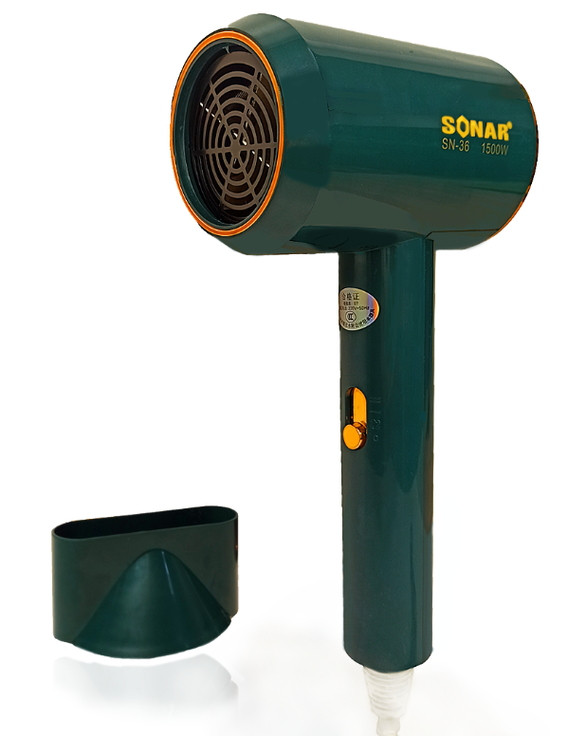 Фен для волос с 2 режимами скорости 2 режима температуры 1 насадка Sonar SN-36 1500W зеленый