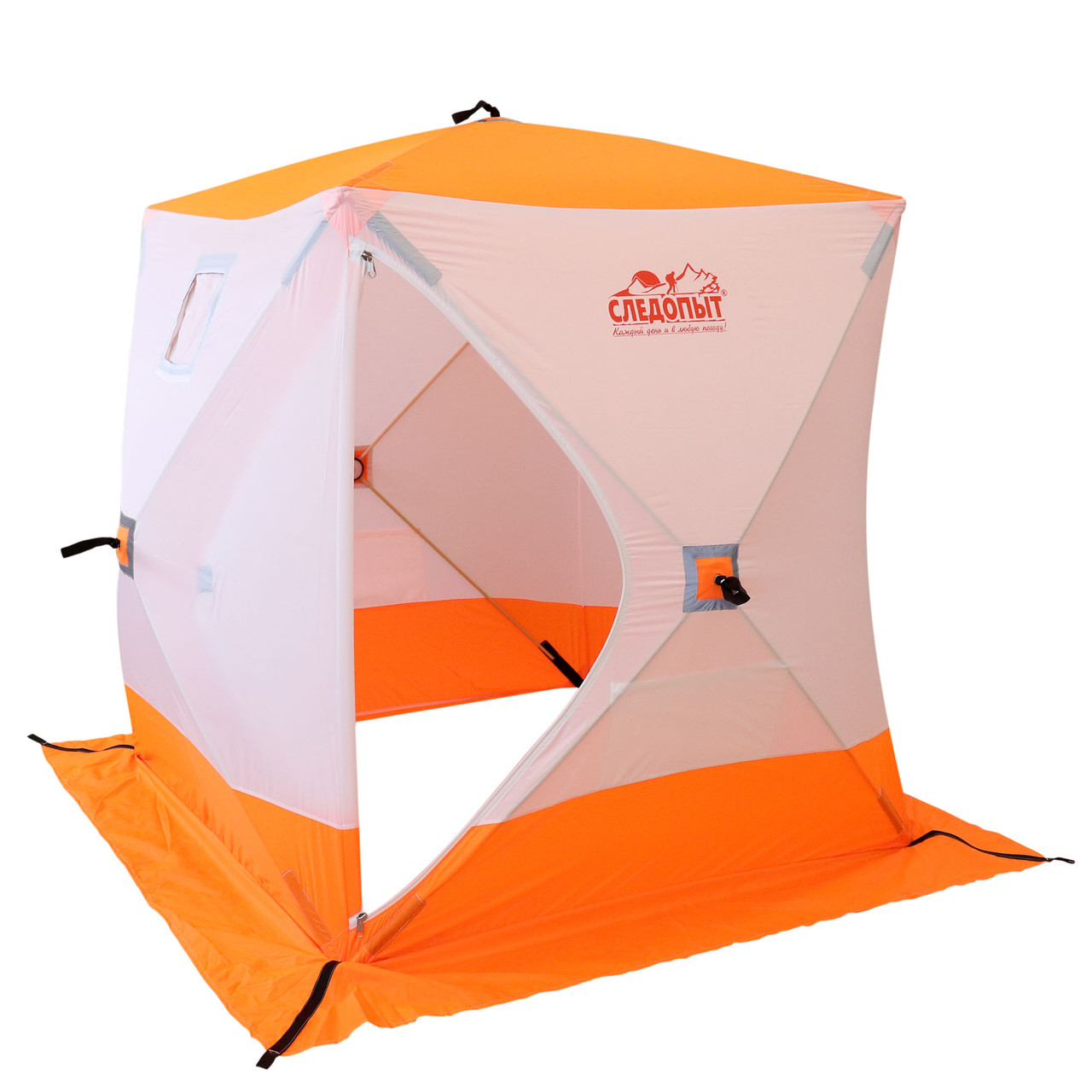 Палатка зимняя куб СЛЕДОПЫТ 1,5 х1,5 м, Oxford 210D PU 1000, 2-местная, цв. бело-оранж PF-TW-09 - фото 2 - id-p91070568