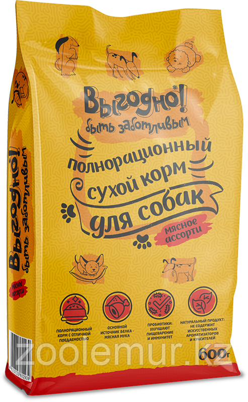 ВЫГОДНО полнорационный корм для собак крупных пород МЯСНОЕ ассорти 600 гр