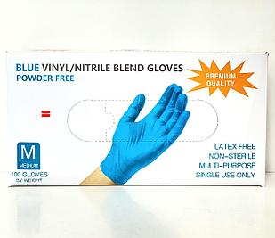 Перчатки M 100шт винило-нитрил Blend Gloves голубые