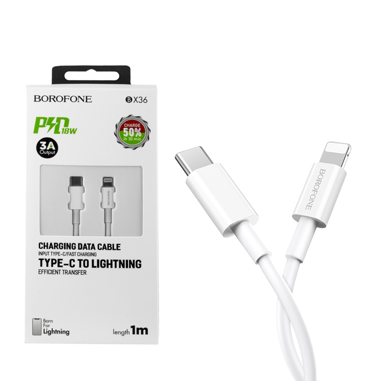 Кабель Type-C to lightning Borofone BX36 PD 1m 3A, White