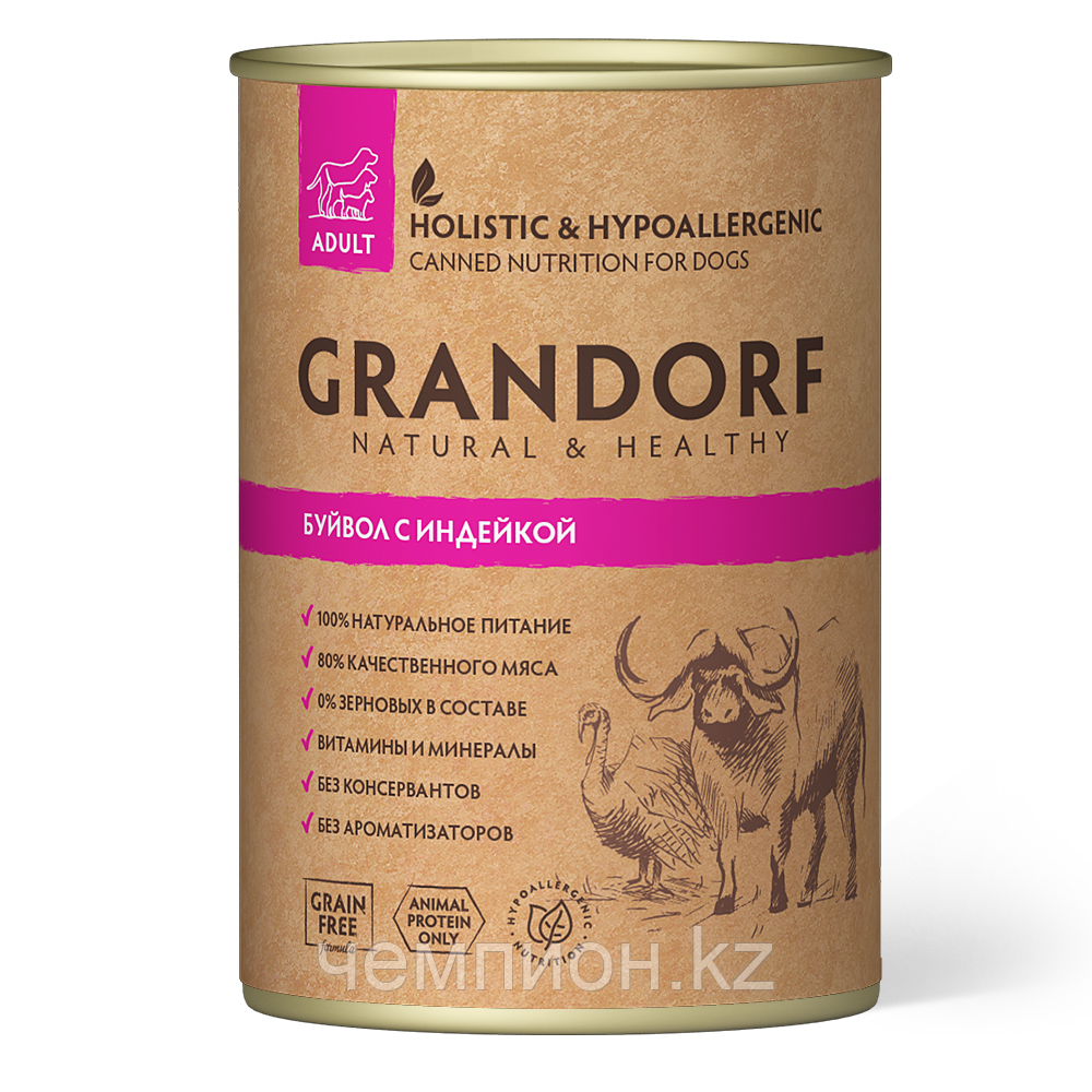 714349 GRANDORF, Грандорф влажный корм для собак, буйвол с индейкой, уп.6*400гр.