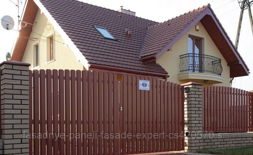 Раздвижные ворота, двусторонний евроштакетник, заборы, ворота