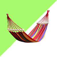 Гамак подвесной складной с деревянными планками одноместный 165х80 в красных оттенках