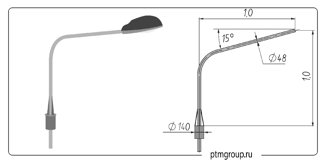 Кронштейн светильника на металлическую опору освещения вылет от 0,8 до 3 метров - фото 1 - id-p91232338