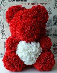 Мишка из роз с сердечком (40 см), красный