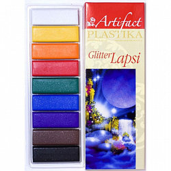 Пластика - полимерная глина набор LAPSI GLITTER 9 классических цветов с блестками, 180г