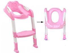 Сиденье на унитаз со ступенькой - Панда, с ручками, цвет розовый