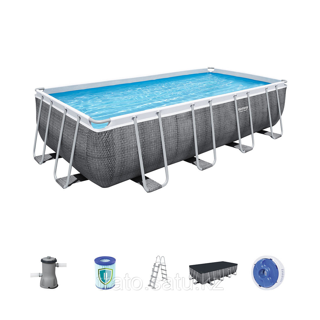 Каркасный бассейн Power Steel Rectangular 488х244х122 см Ф-насос 3028л/ч, Лестница , Тент.