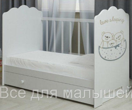 Детская кроватка ВДК Love Sleeping с маятником, с ящиком Белый