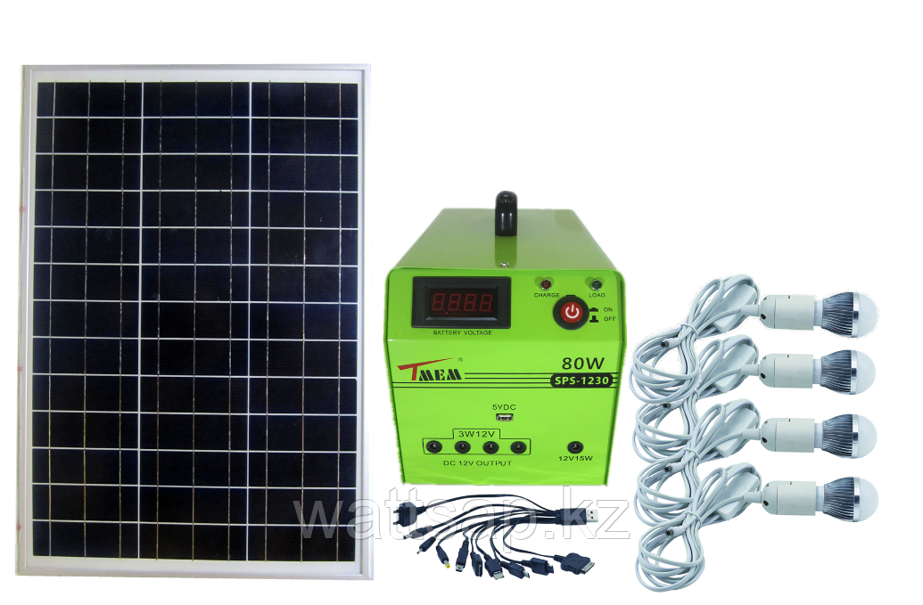 Солнечная электростанция SPS1230, 4 LED лампы в комплекте, аккумулятор 30 Ач