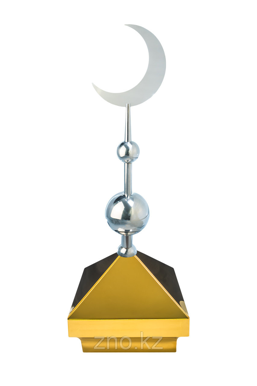 Навершие. Купол на мазар. Цвет золото с плоским полумесяцем d-230 серебро с 2-мя шарами - фото 1 - id-p91259591