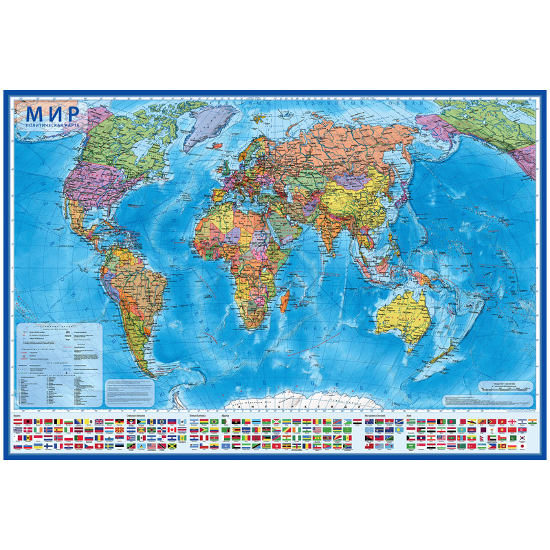 Интерактивная карта мира Политическая. 101*70 см. с ламинацией