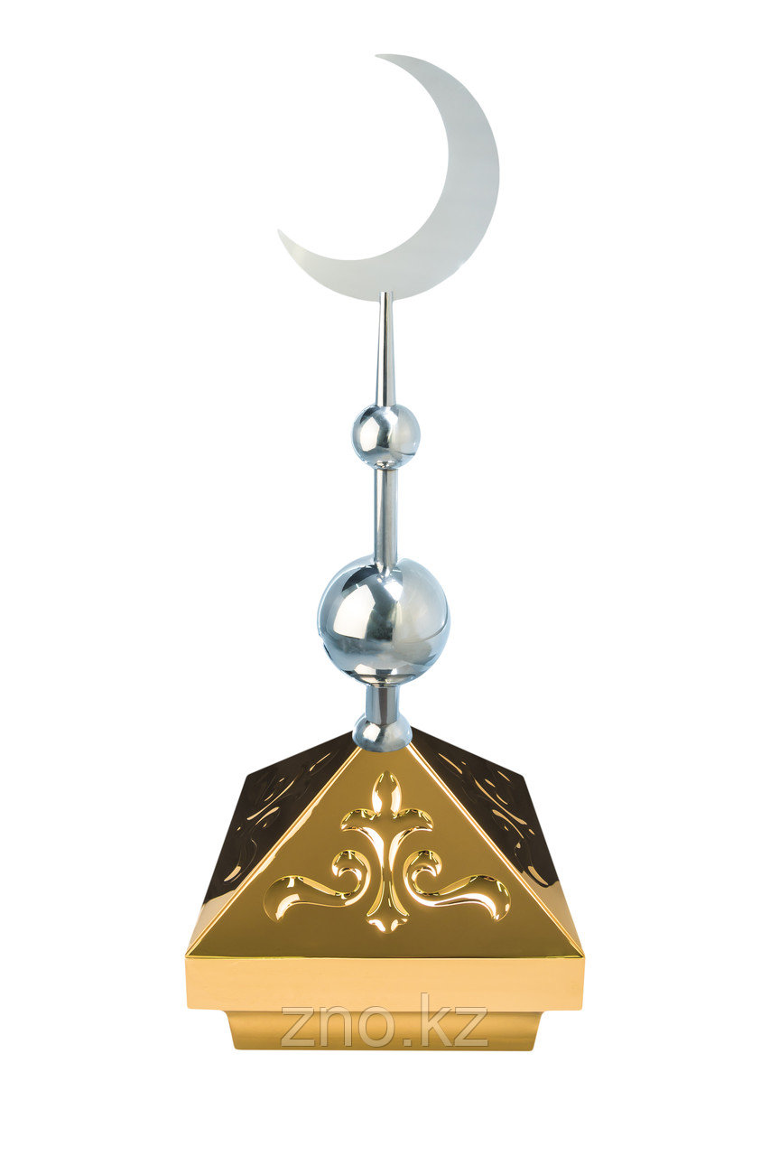 Навершие. Купол на мазар. Золото с орнаментом и плоским полумесяцем d-230 серебро с 2-мя шарами - фото 1 - id-p91259656